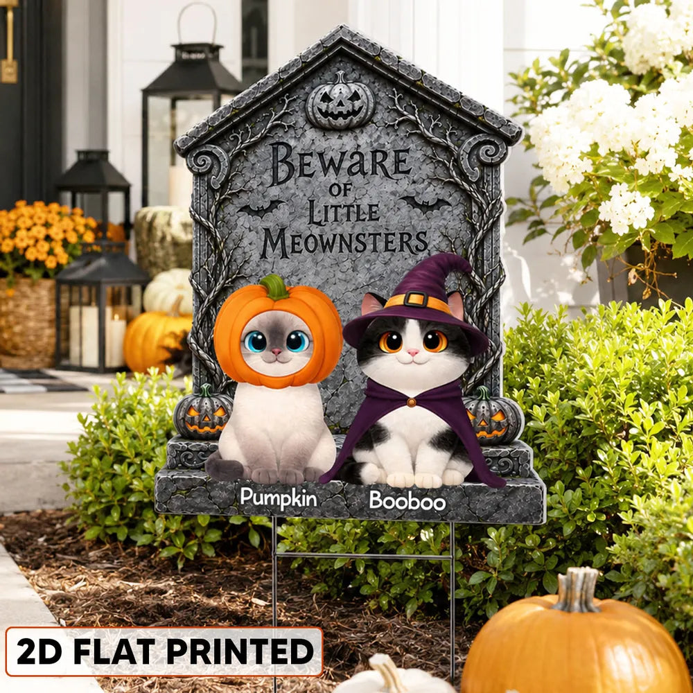 Personalized Halloween Yard Sign for Cat Lovers - Custom Meownsters Decor