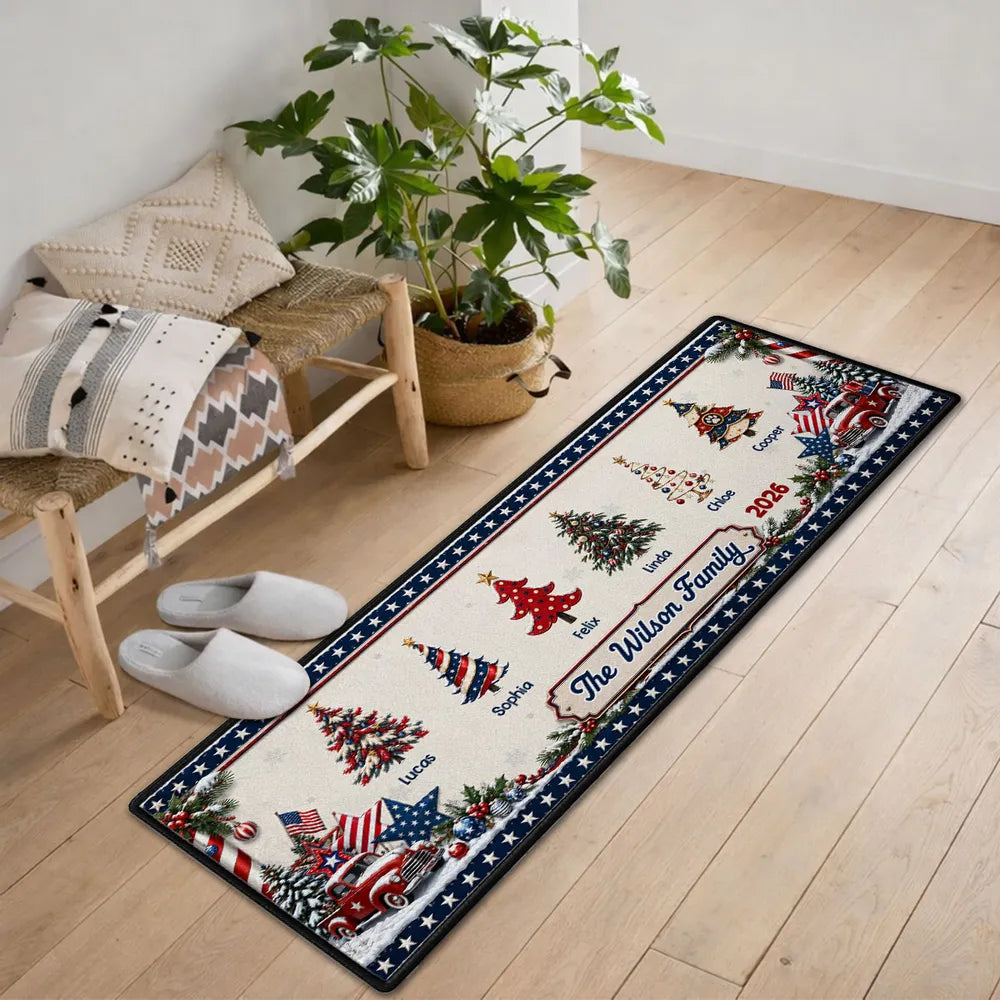 Personalized Christmas Doormat Vintage Trucks Trees Family Gift