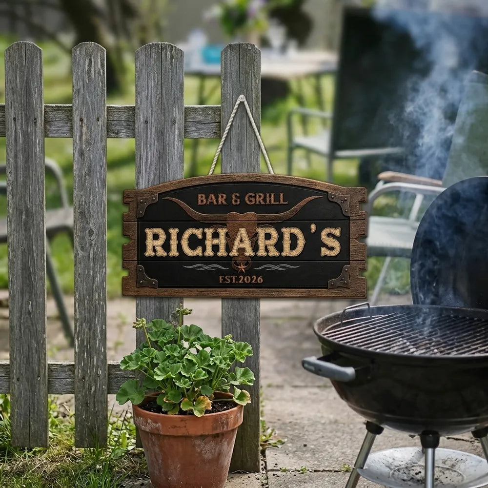 Personalized Longhorn Wooden Sign Custom Name Gift for Home Cook