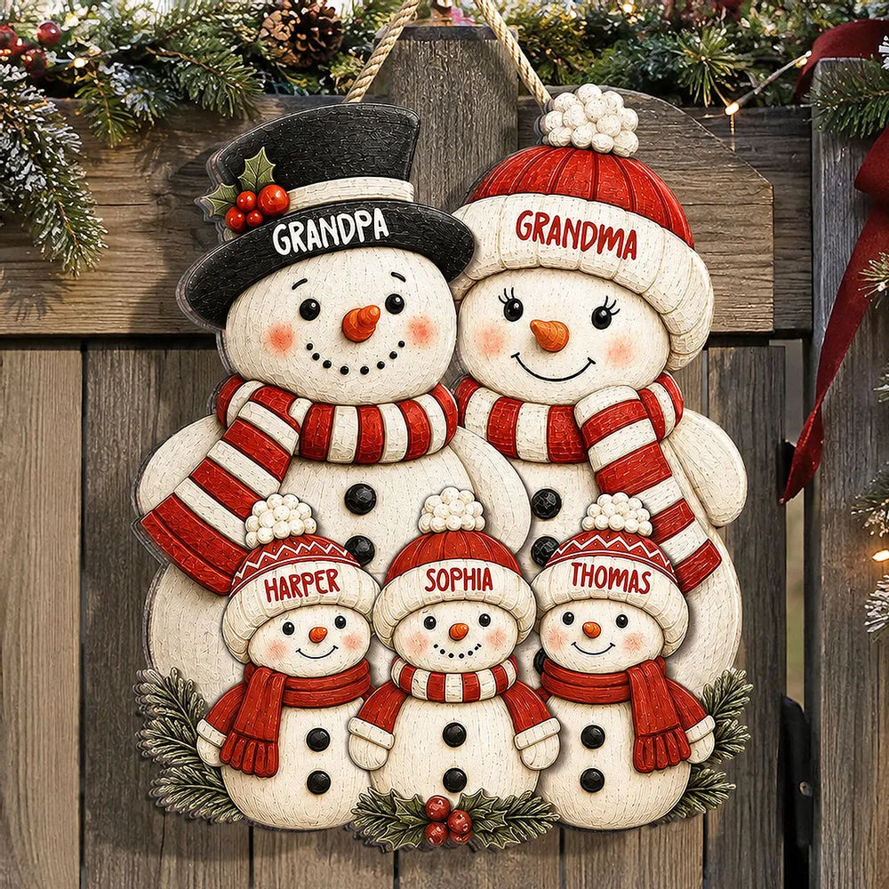 Personalized Wooden Snowman Family Sign Gift for Grandma & Grandpa Christmas Decor