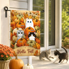 Load image into Gallery viewer, Personalized Fall Garden Flag with Cats in Pumpkin Patch Gift for Cat Lovers
