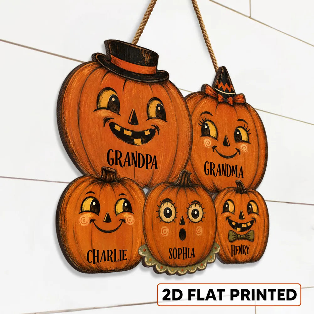 Personalized Wooden Pumpkin Family Sign for Halloween Gift