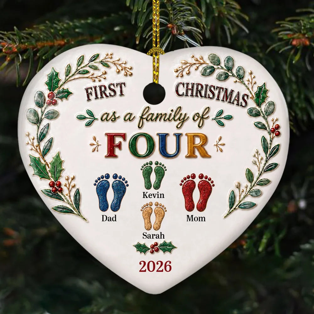 Personalized Ceramic Heart Ornament First Christmas Gift for Family