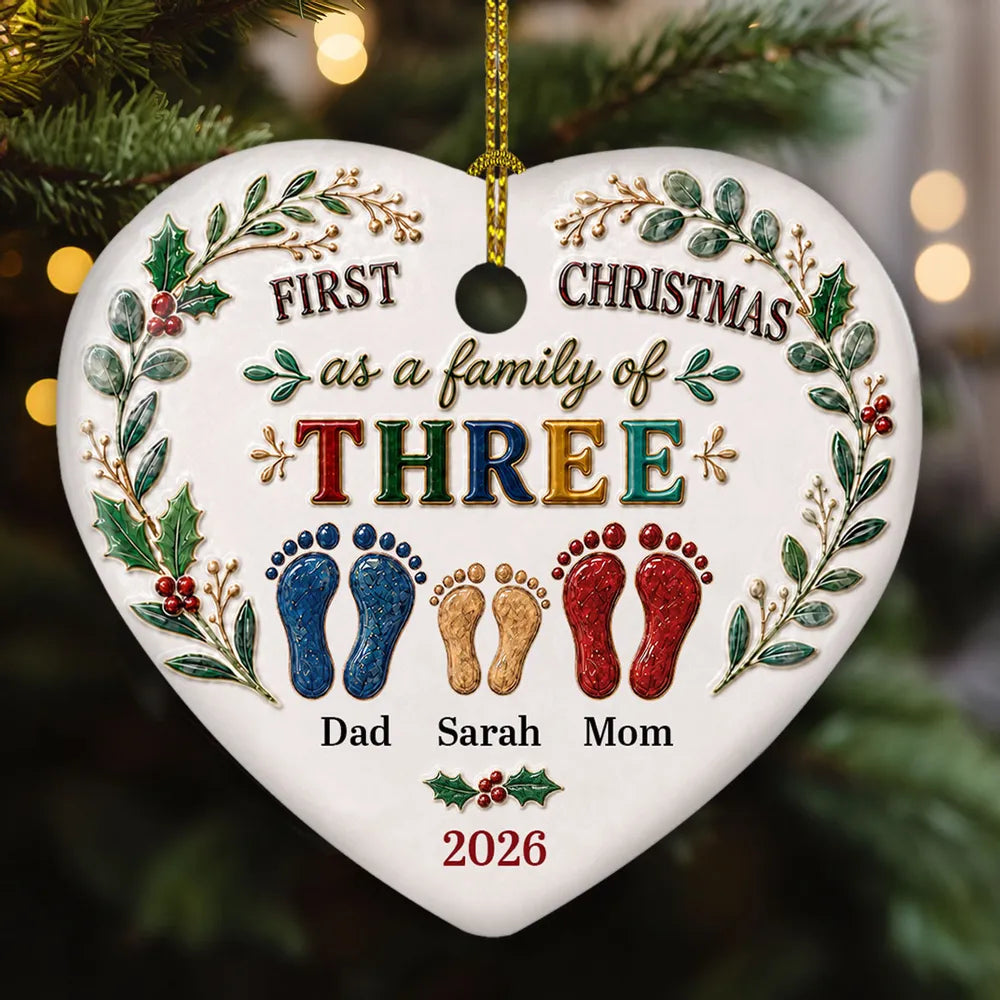 Personalized Ceramic Heart Ornament First Christmas Gift for Family