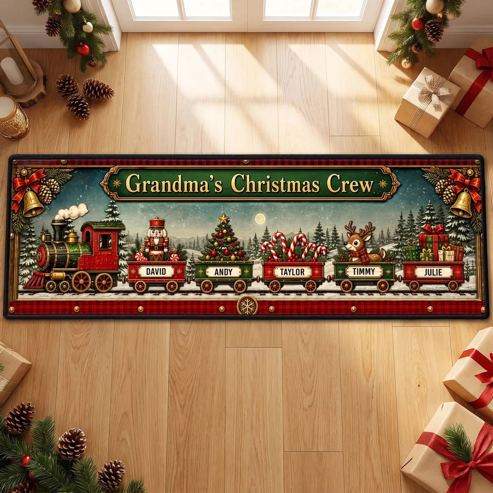 Personalized Snowy Christmas Train Doormat Unique Gift for Grandma