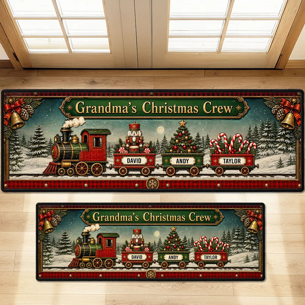 Personalized Snowy Christmas Train Doormat Unique Gift for Grandma