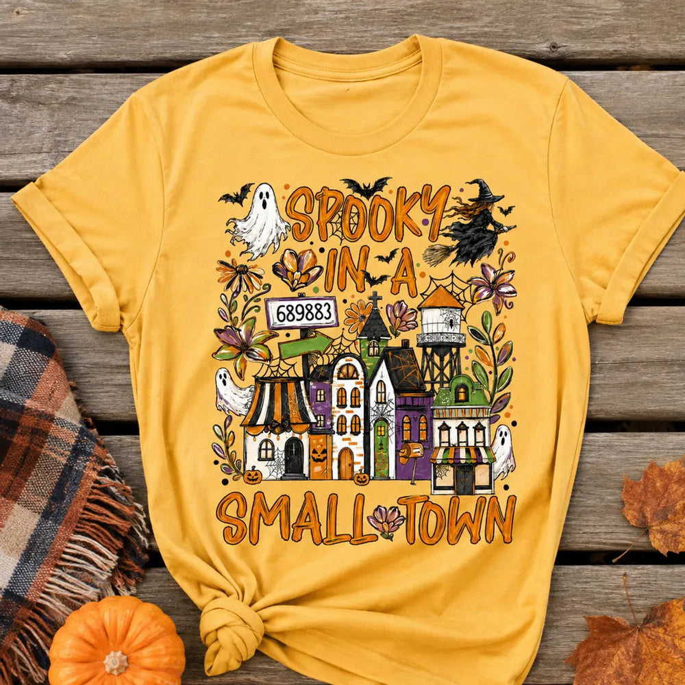 Personalized Halloween Tee Custom Small Town Scene Gift