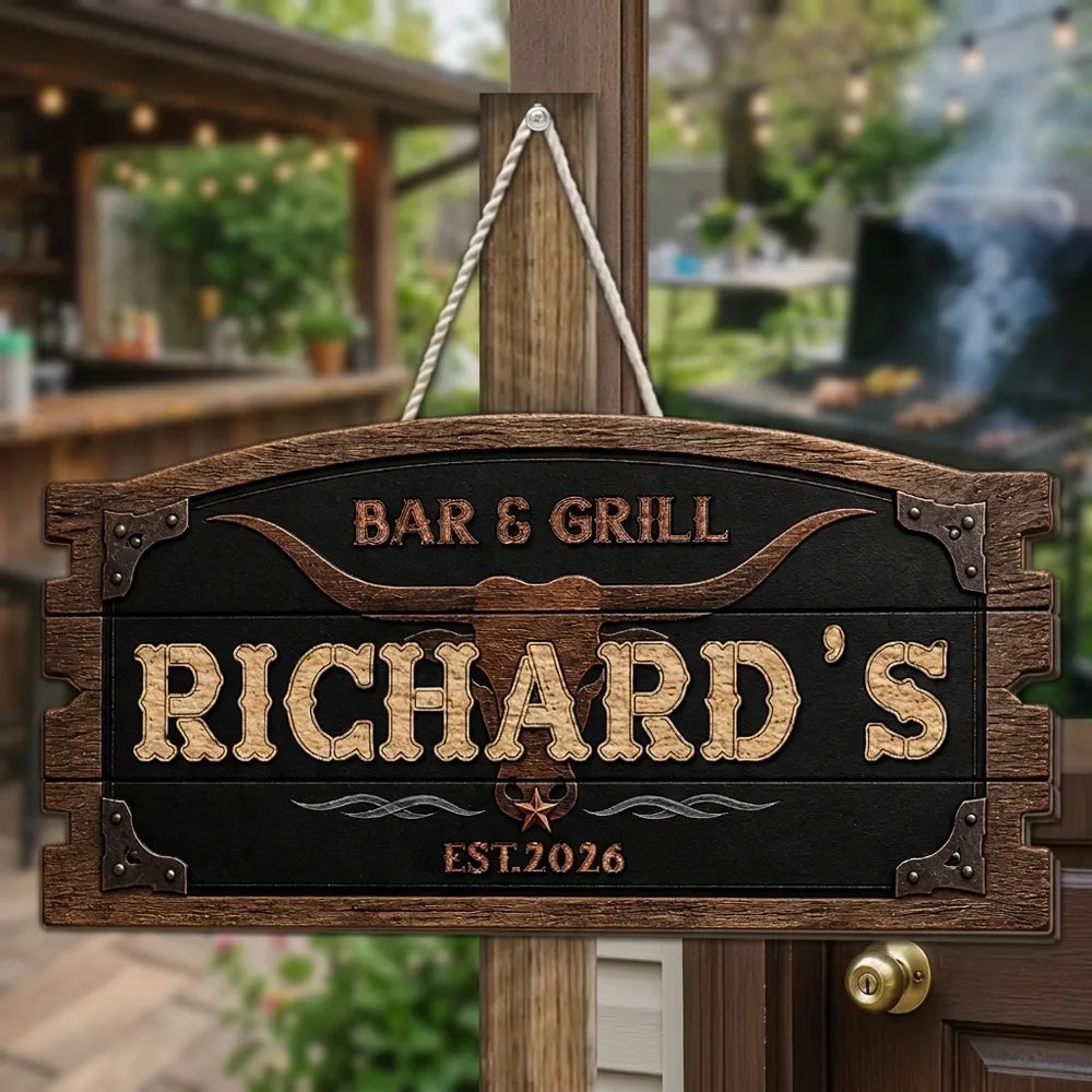 Personalized Longhorn Wooden Sign Custom Name Gift for Home Cook