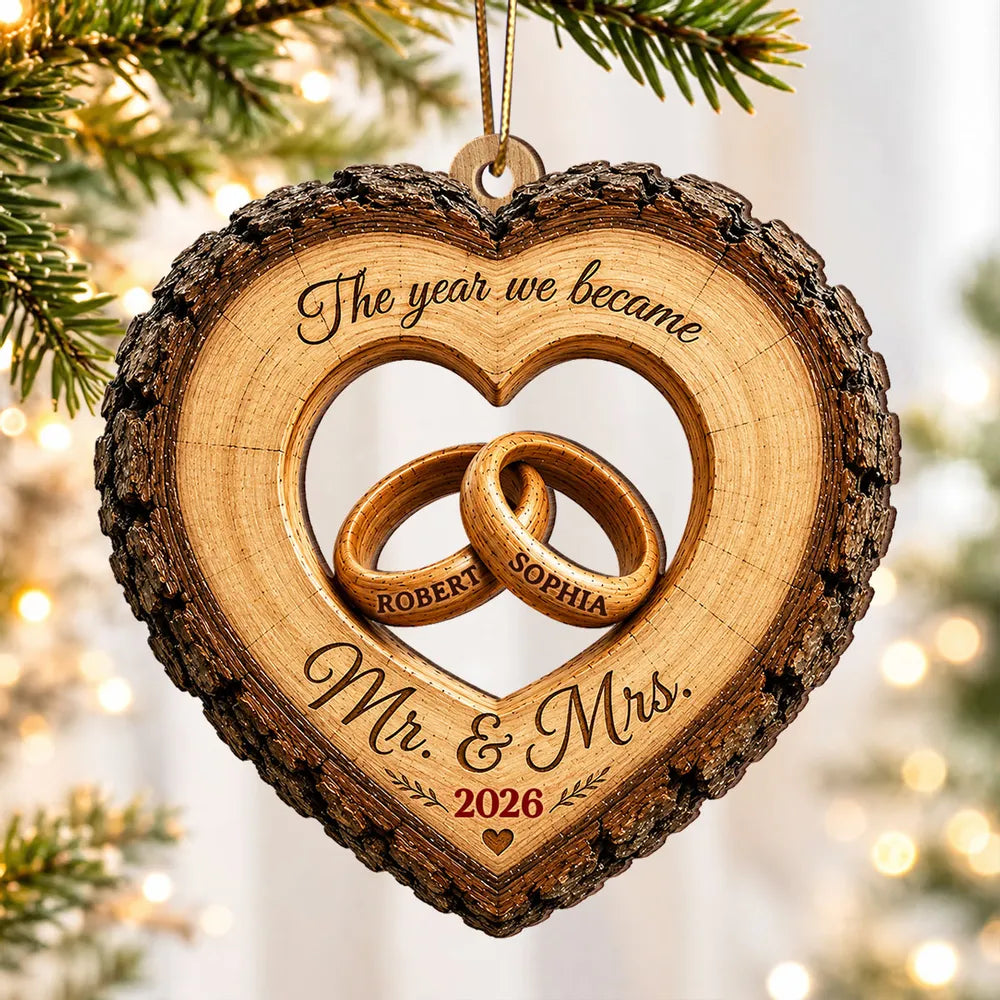 Personalized Wooden Ornament Intertwined Rings Couple Gift