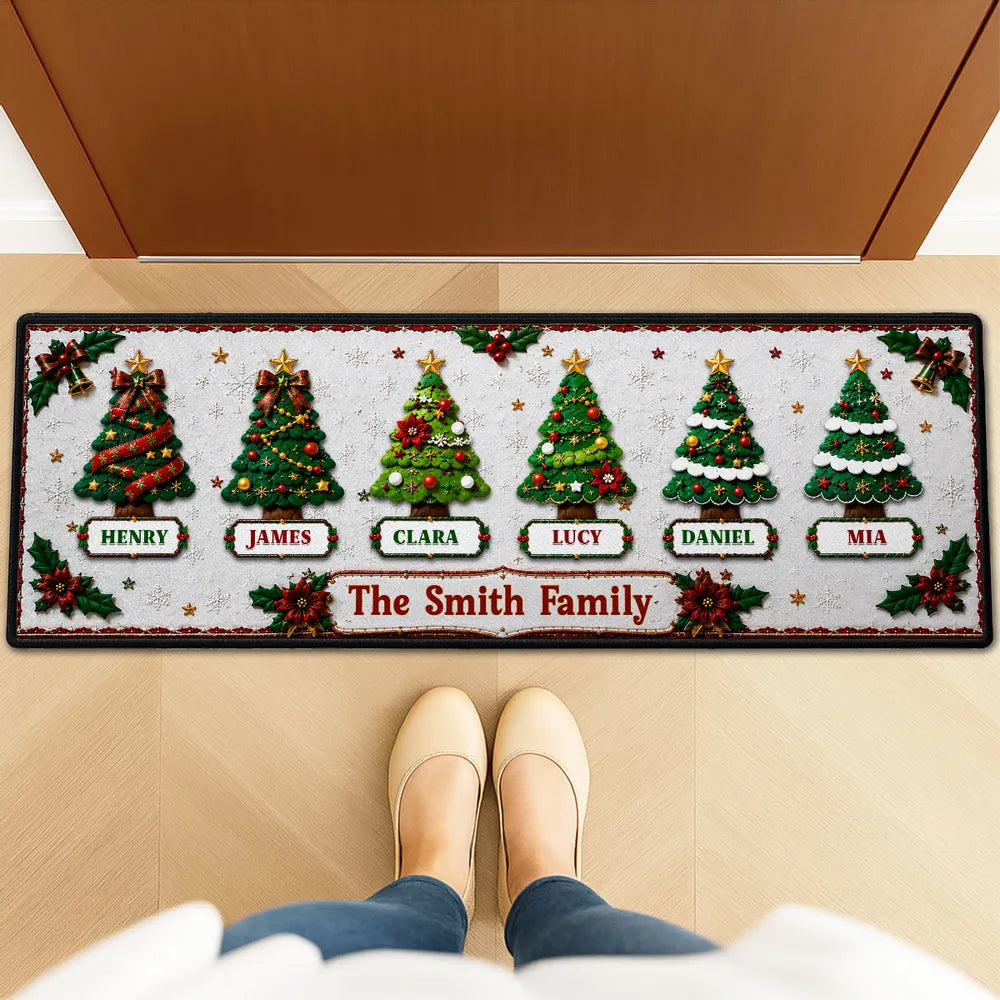 Personalized Christmas Tree Doormat Unique Family Gift Red Green