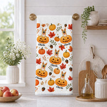 Load image into Gallery viewer, Personalized Kitchen Towel Cute Dog &amp; Pumpkins Gift for Pet Owners
