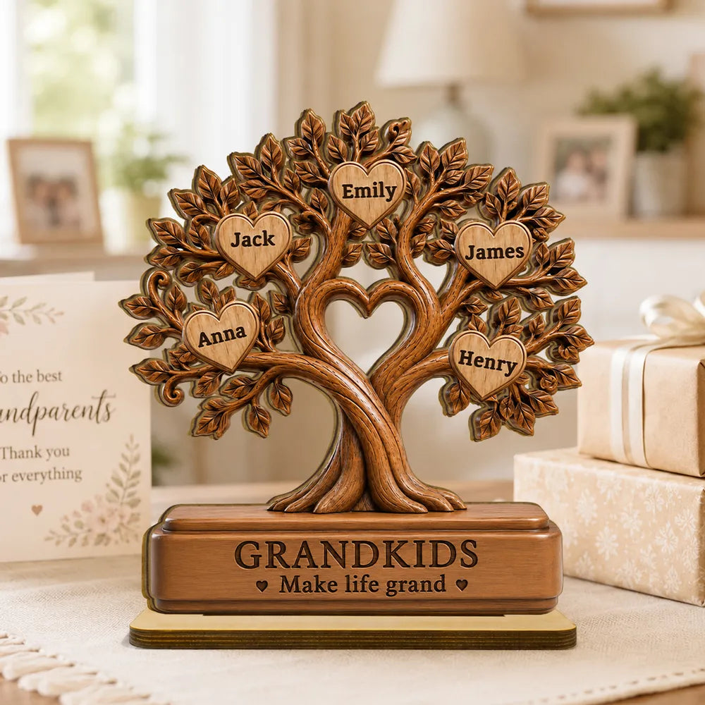 Personalized 2-Layer Wooden Family Tree Plaque Gift for Grandparents