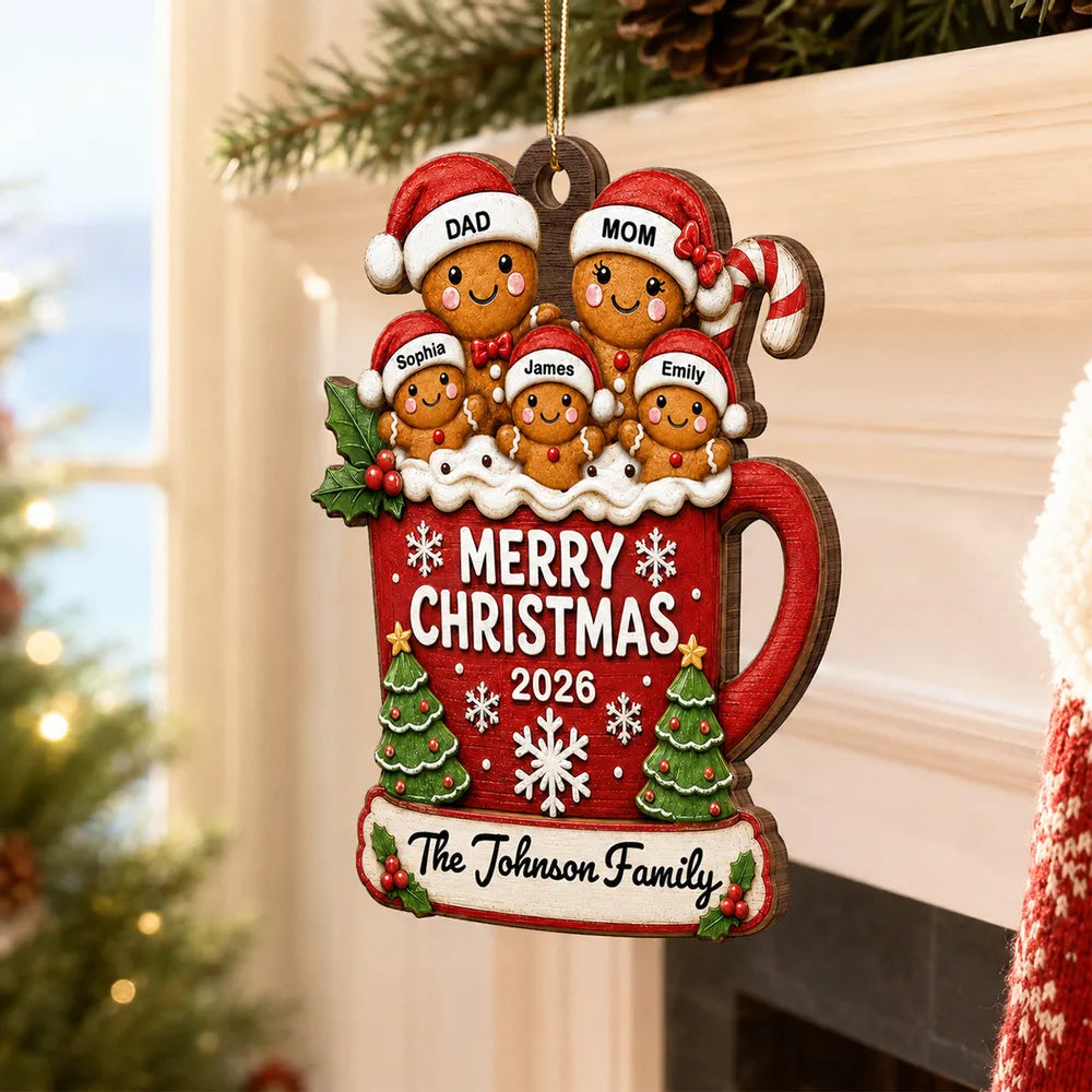 Personalized Gingerbread Family Wooden Ornament Christmas Gift for Mom & Dad