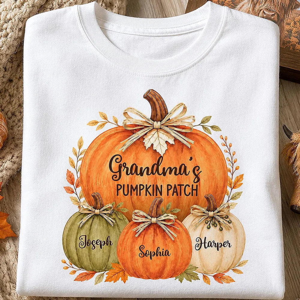 Personalized Classic Tee Watercolor Pumpkin Gift for Grandma