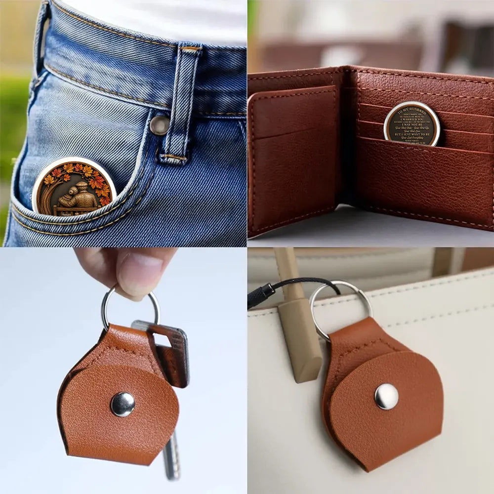 Personalized Pocket Hug Keychain Gift for Husband Autumn Couple