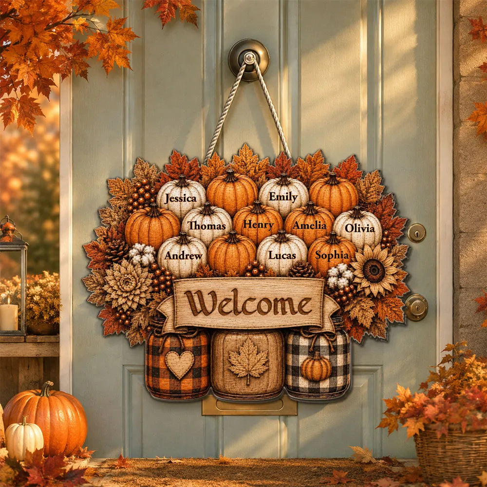 Personalized Welcome Wooden Sign Fall Decor Gift for Family