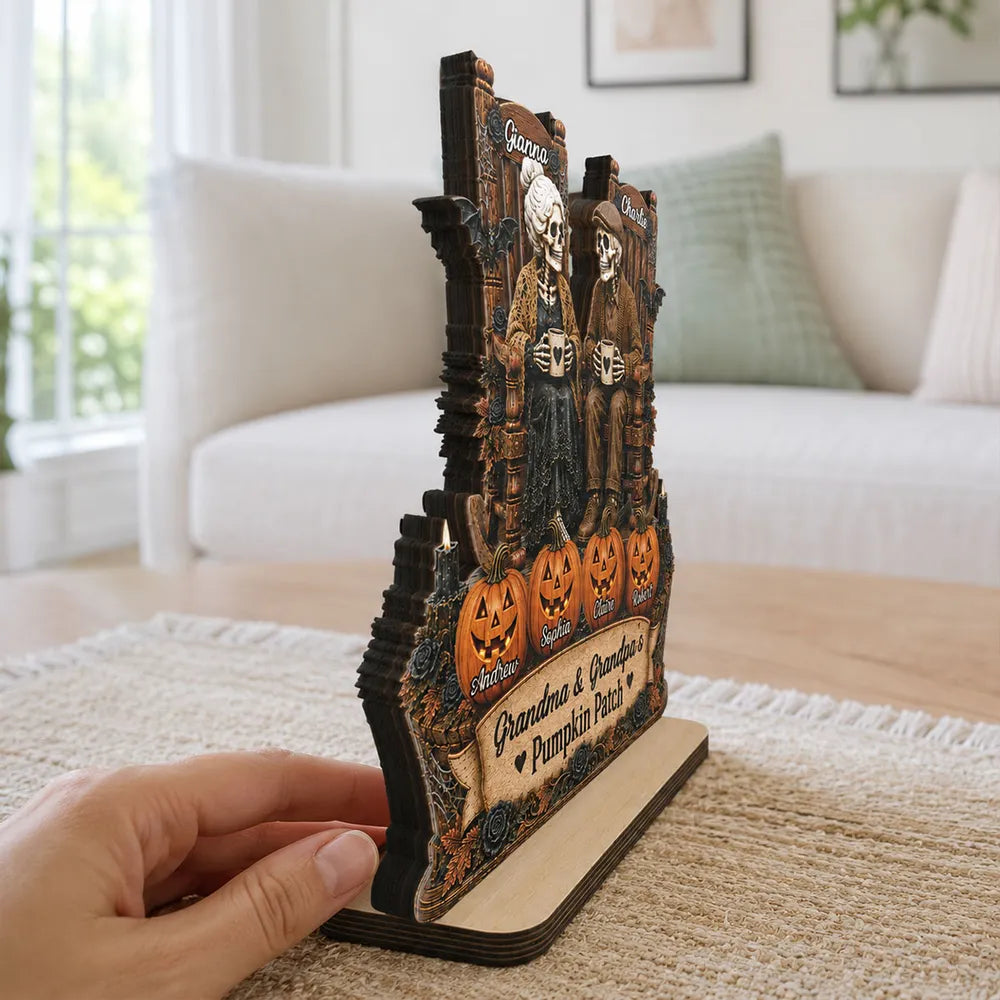 Personalized Skeleton Couple Wooden Plaque Gift for Family Halloween Decor