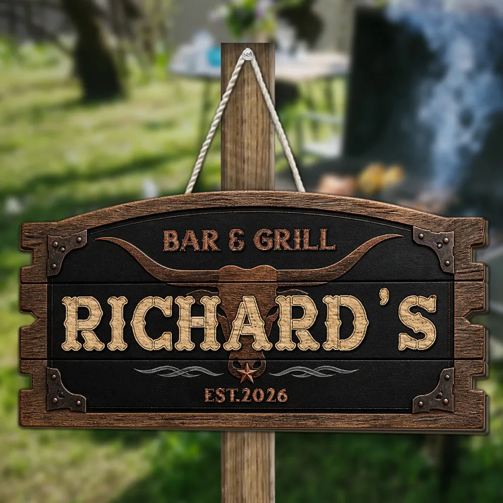 Personalized Longhorn Wooden Sign Custom Name Gift for Home Cook
