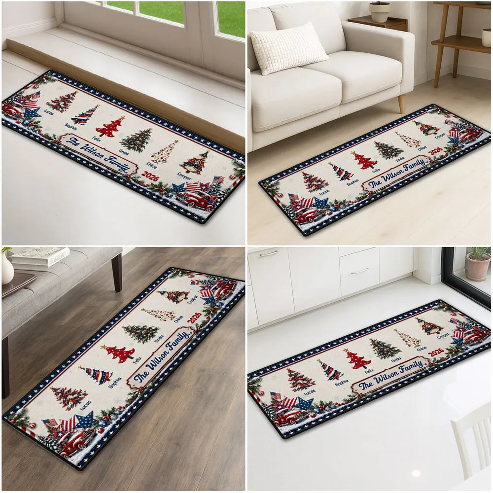 Personalized Christmas Doormat Vintage Trucks Trees Family Gift