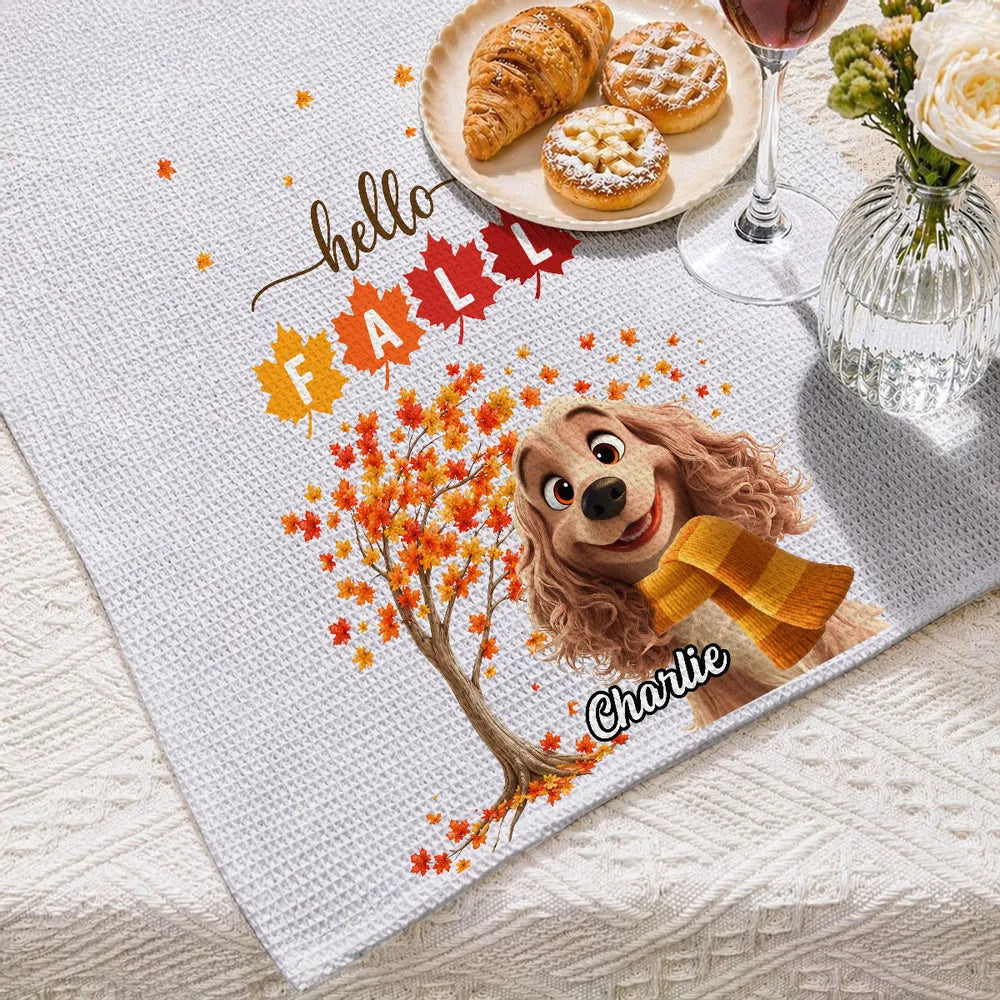 Personalized Fall Kitchen Towel Smiling Dog Gift for Dog Lovers