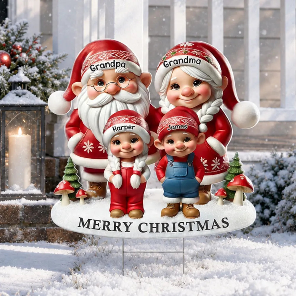 Personalized Christmas Gnome Yard Sign for Grandparents & Kids