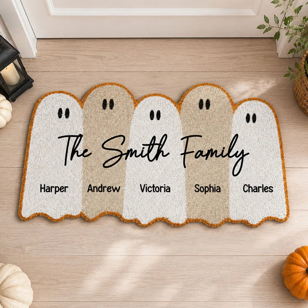 Personalized Halloween Ghost Family Doormat Cute Fall Decor