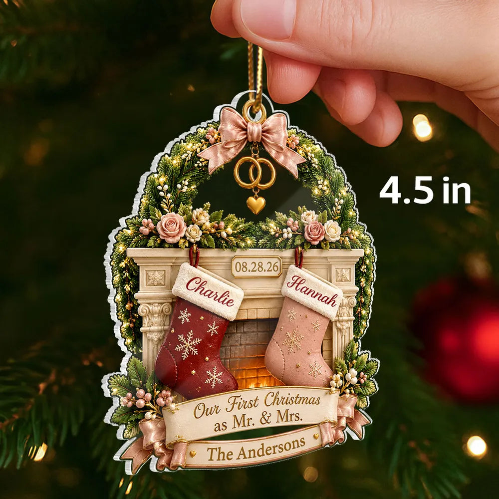 Personalized Acrylic Christmas Ornament for Couples First Year Mr. & Mrs. Gift