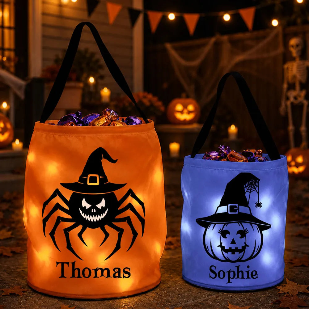 Personalized LED Light Up Halloween Basket for Kids Trick or Treating