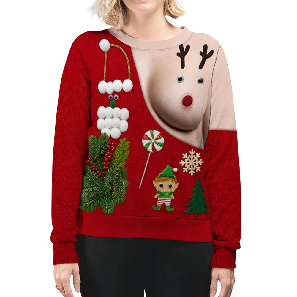 Personalized Funny Reindeer Illusion Sweatshirt for Couples Christmas Gift