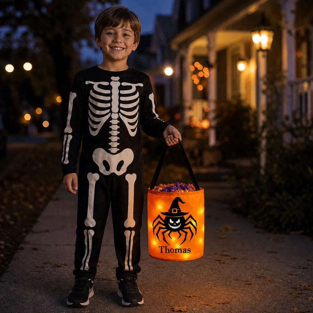 Personalized LED Light Up Halloween Basket for Kids Trick or Treating
