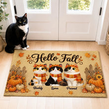 Load image into Gallery viewer, Personalized Doormat with Cats and Pumpkins | Housewarming Gift for Cat Owners

