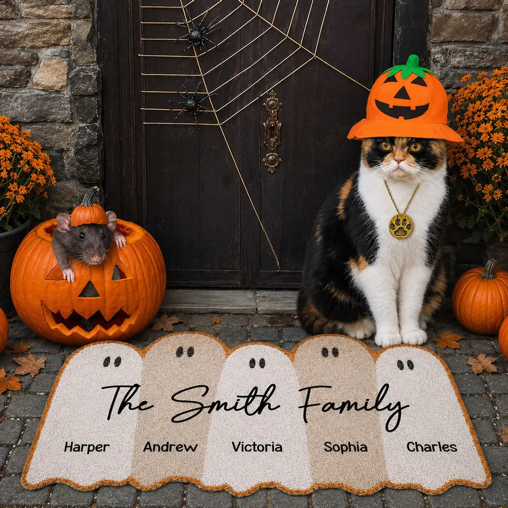 Personalized Halloween Ghost Family Doormat Cute Fall Decor