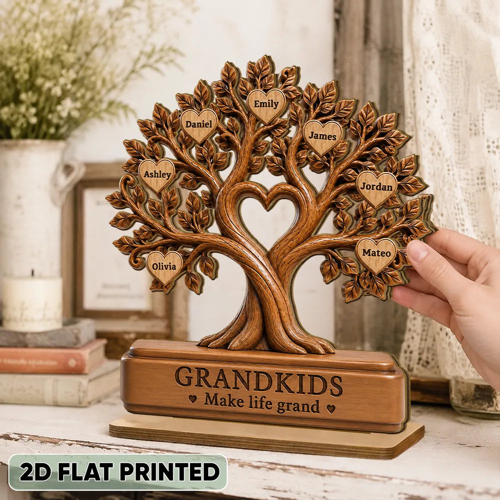 Personalized 2-Layer Wooden Family Tree Plaque Gift for Grandparents