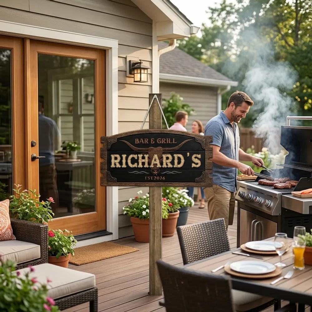 Personalized Longhorn Wooden Sign Custom Name Gift for Home Cook