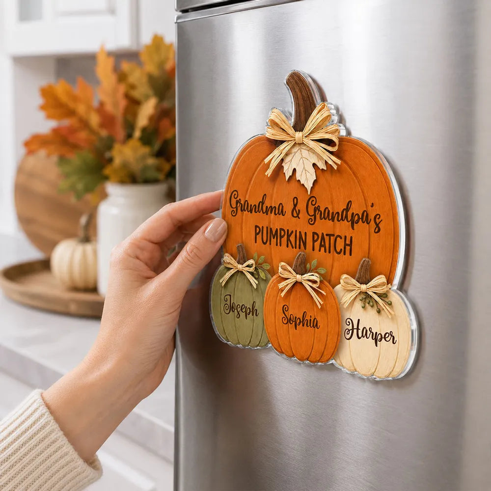 Personalized Fall Acrylic Magnet Rustic Pumpkin Gift for Grandma & Grandpa
