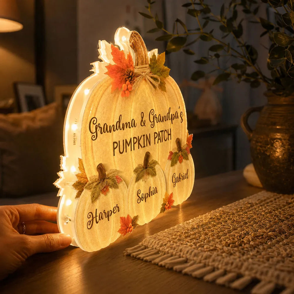 Personalized Acrylic Light Box with Pumpkin Patch for Grandparents Fall Gift