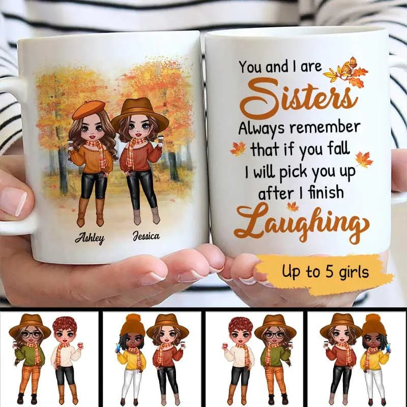 Personalized Cartoon Sister Mug Gift for Women, White Ceramic