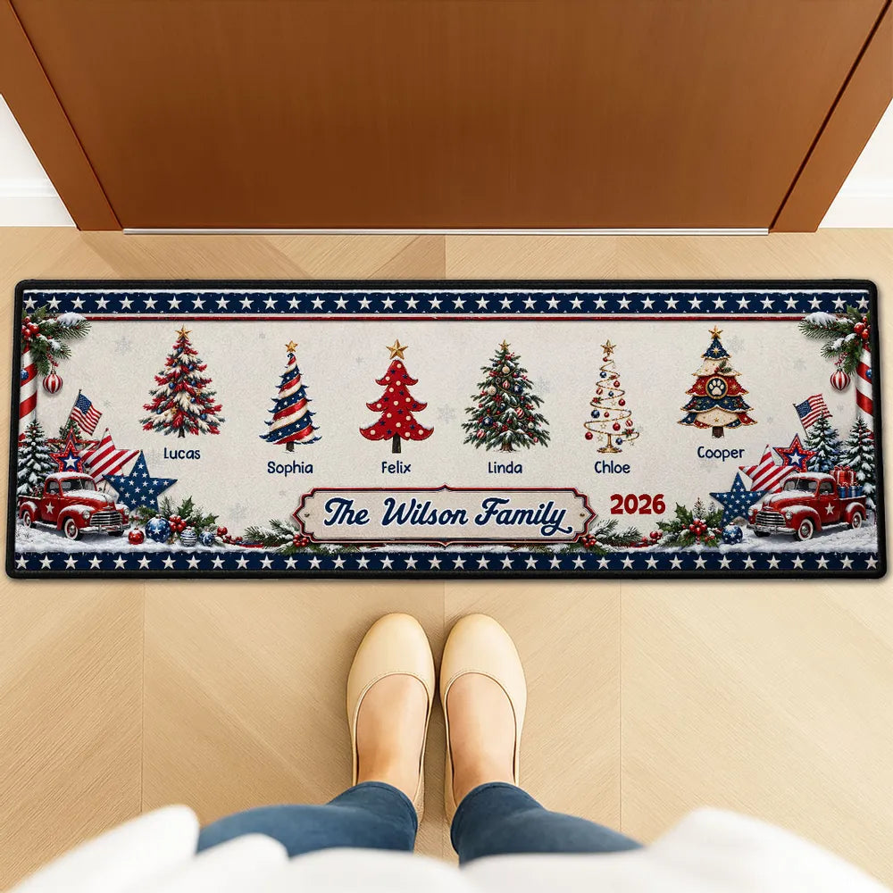 Personalized Christmas Doormat Vintage Trucks Trees Family Gift