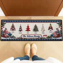 Load image into Gallery viewer, Personalized Christmas Doormat Vintage Trucks Trees Family Gift
