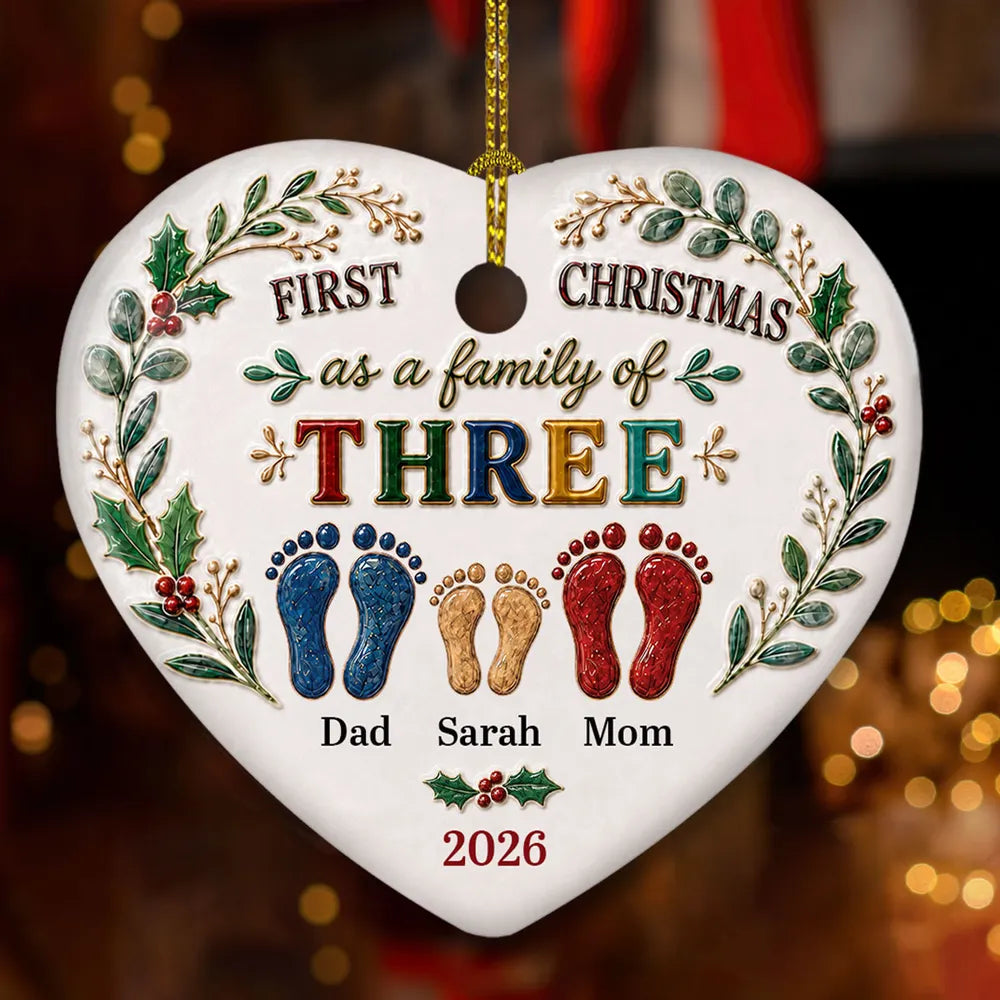 Personalized Ceramic Heart Ornament First Christmas Gift for Family