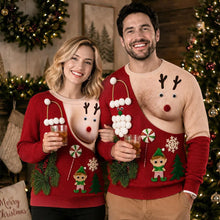 Load image into Gallery viewer, Personalized Funny Reindeer Illusion Sweatshirt for Couples Christmas Gift
