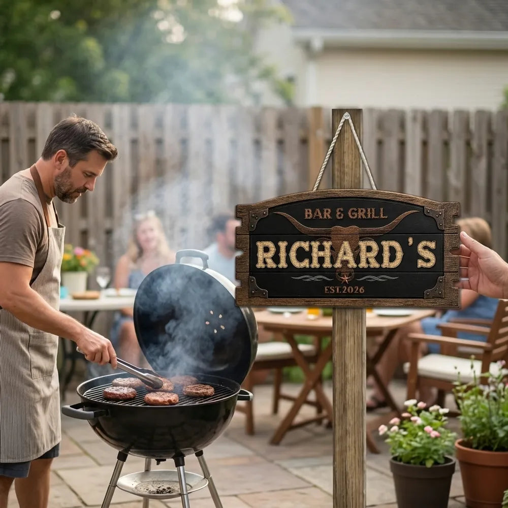Personalized Longhorn Wooden Sign Custom Name Gift for Home Cook