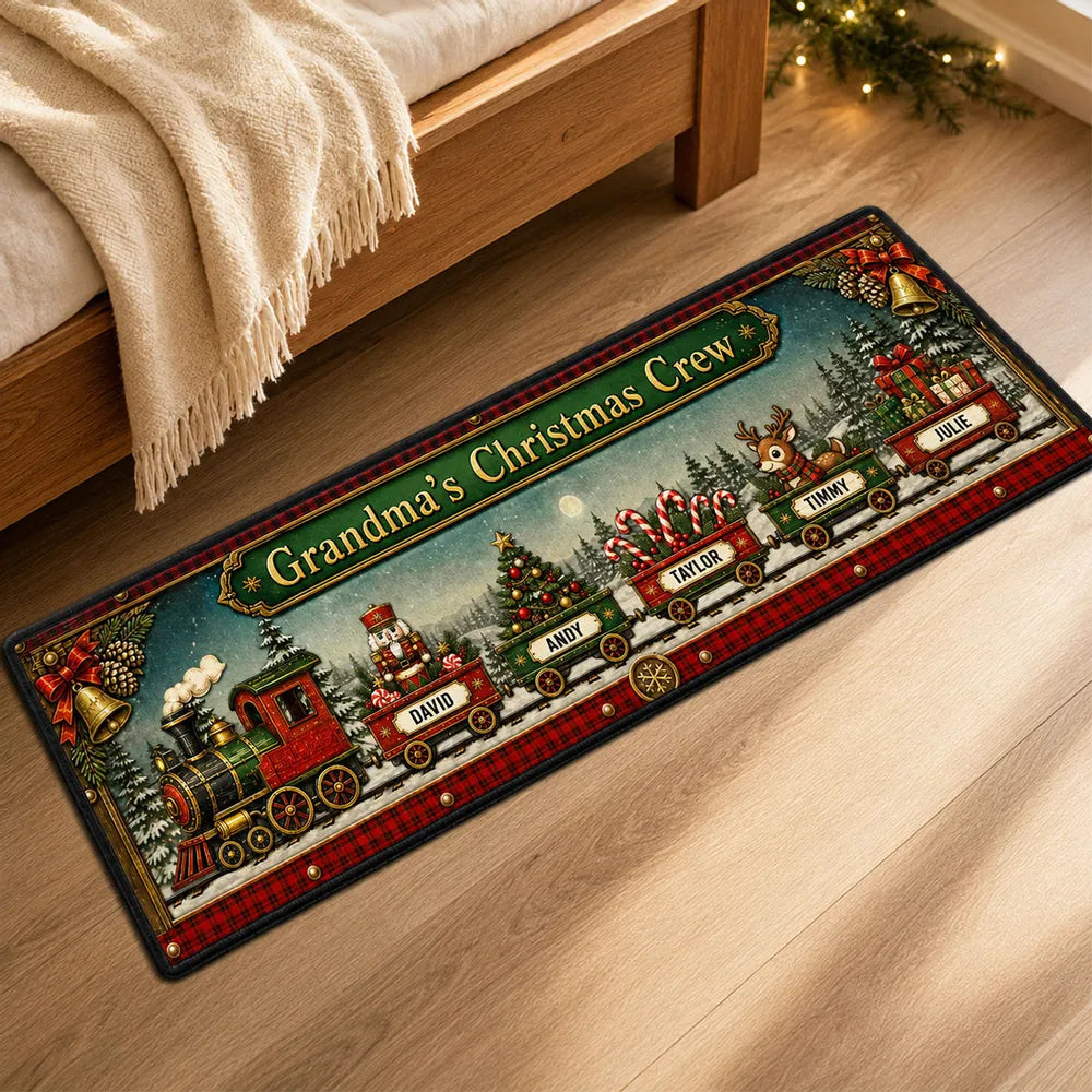Personalized Snowy Christmas Train Doormat Unique Gift for Grandma