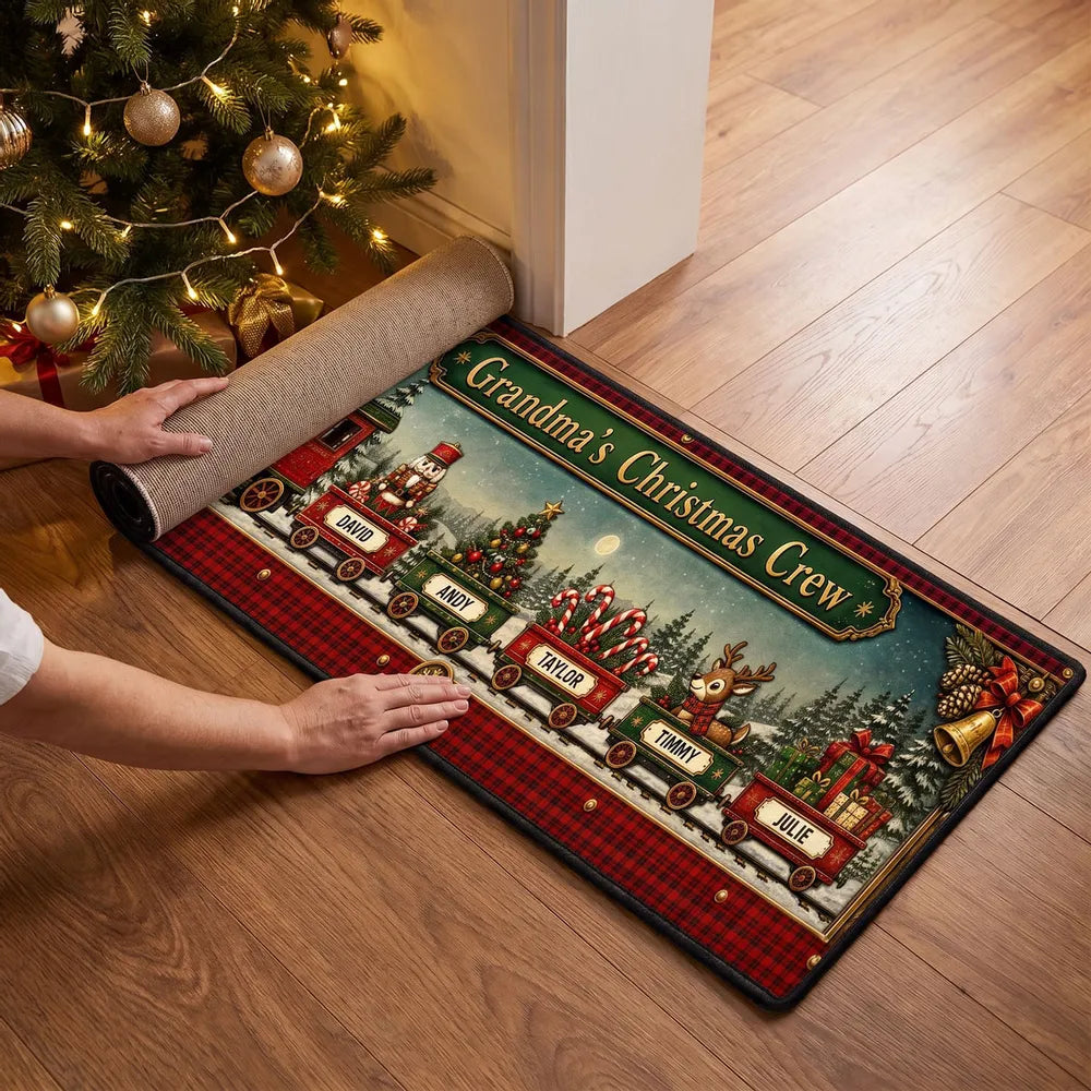 Personalized Snowy Christmas Train Doormat Unique Gift for Grandma
