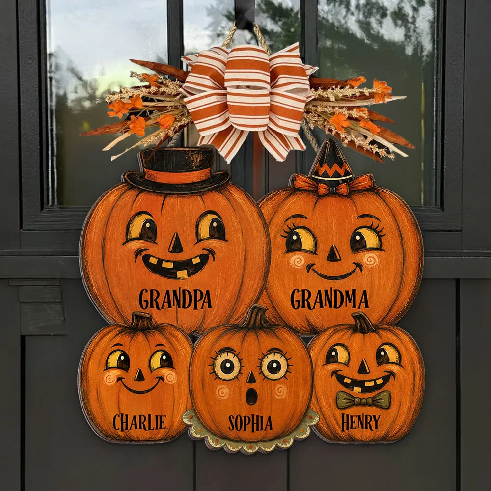 Personalized Wooden Pumpkin Family Sign for Halloween Gift