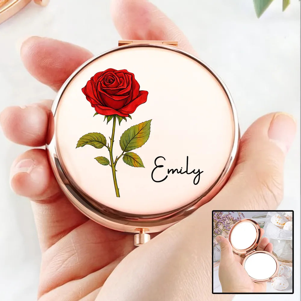 Personalized Metal Compact Mirror Custom Gift for Mom Sister
