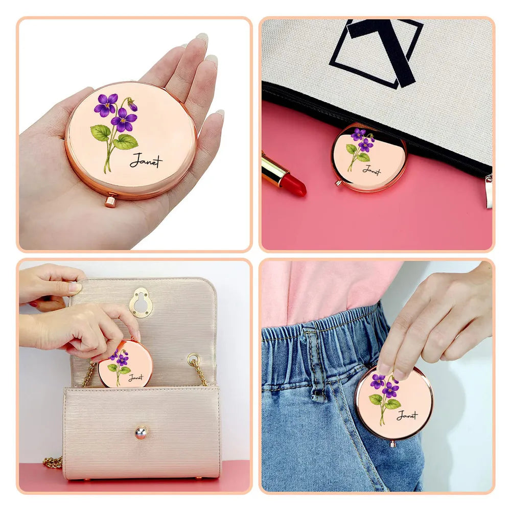 Personalized Metal Compact Mirror Custom Gift for Mom Sister