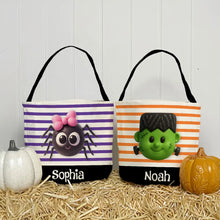 Load image into Gallery viewer, Personalized Halloween Basket Tote Cute Spider or Monster Gift for Kids
