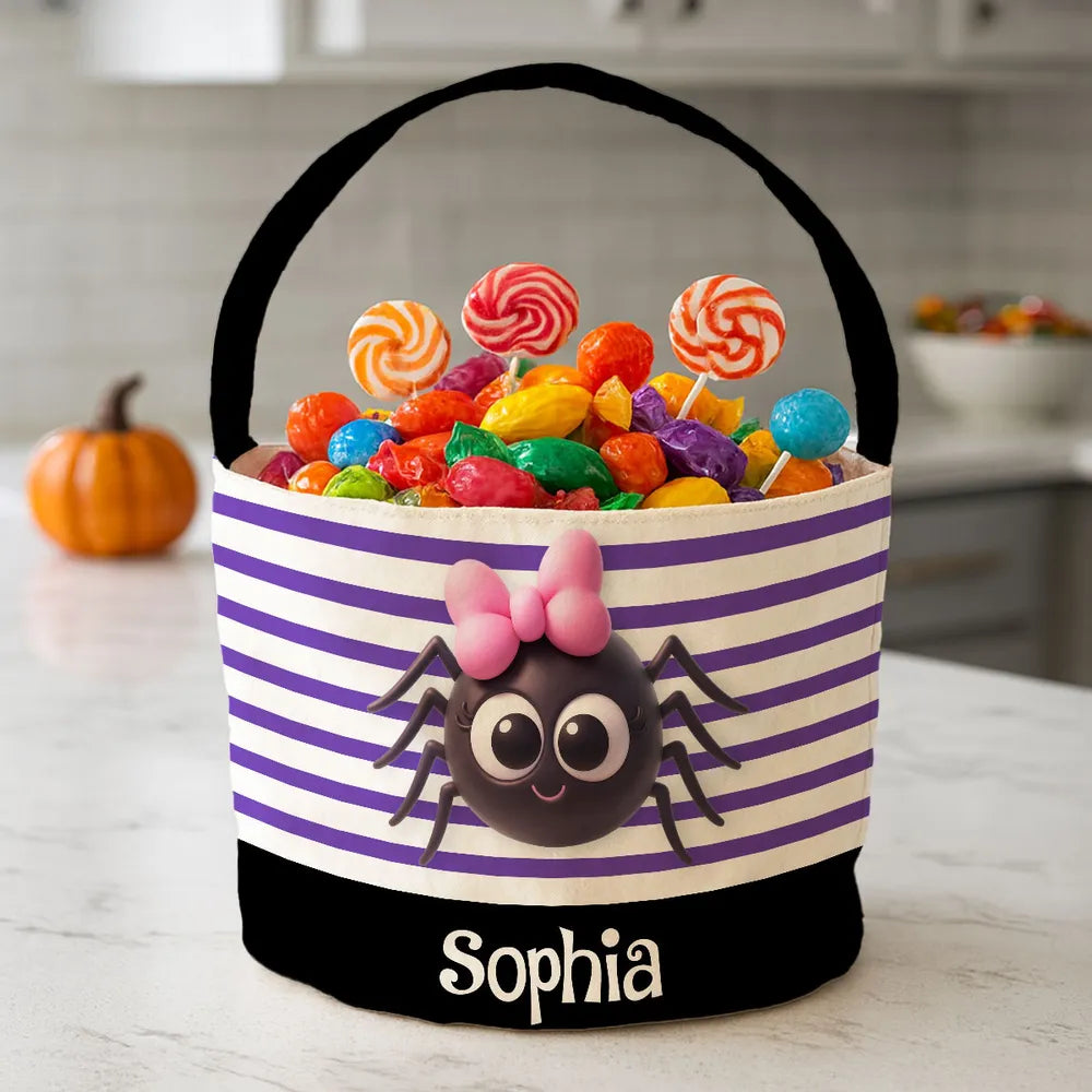 Personalized Halloween Basket Tote Cute Spider or Monster Gift for Kids