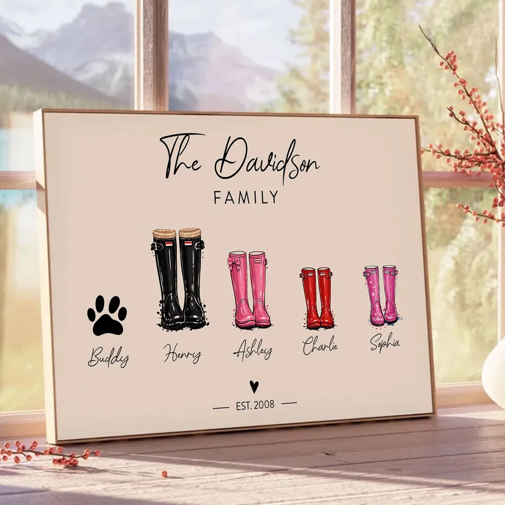 Personalized Family Boots Print for Home Decor - Custom Names and Dates Poster or Canvas MagicInPrints